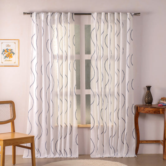 Imprimer Wavy Rhythm - Back Tab Sheer CurtainPrinted Sheer Curtain
