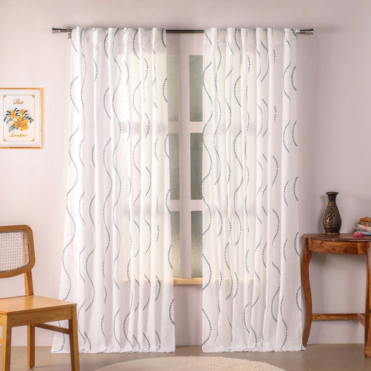 Imprimer Wavy Rhythm - Back Tab Sheer CurtainPrinted Sheer Curtain