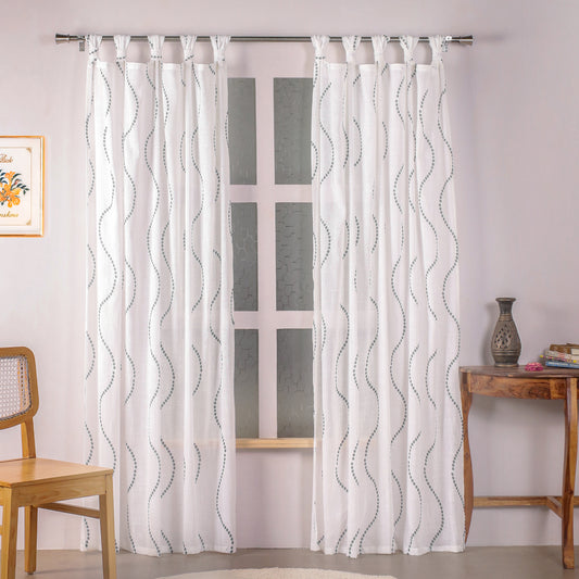 Imprimer Wavy Rhythm - Twist Tab Top Sheer CurtainPrinted Sheer Curtain