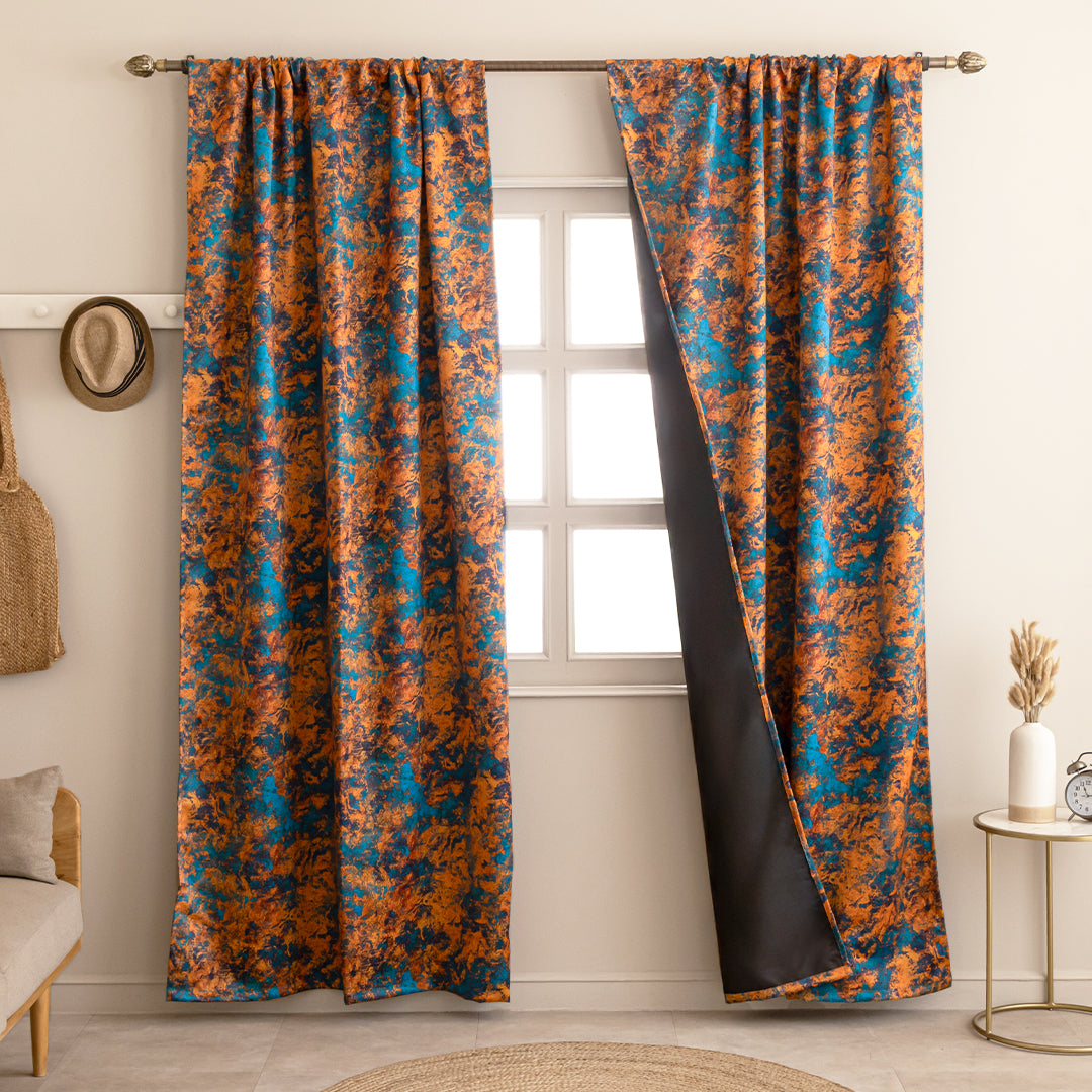 Imprimer Abstract - Rod Pocket DP Blackout Curtain (Turquoise & Mustard)