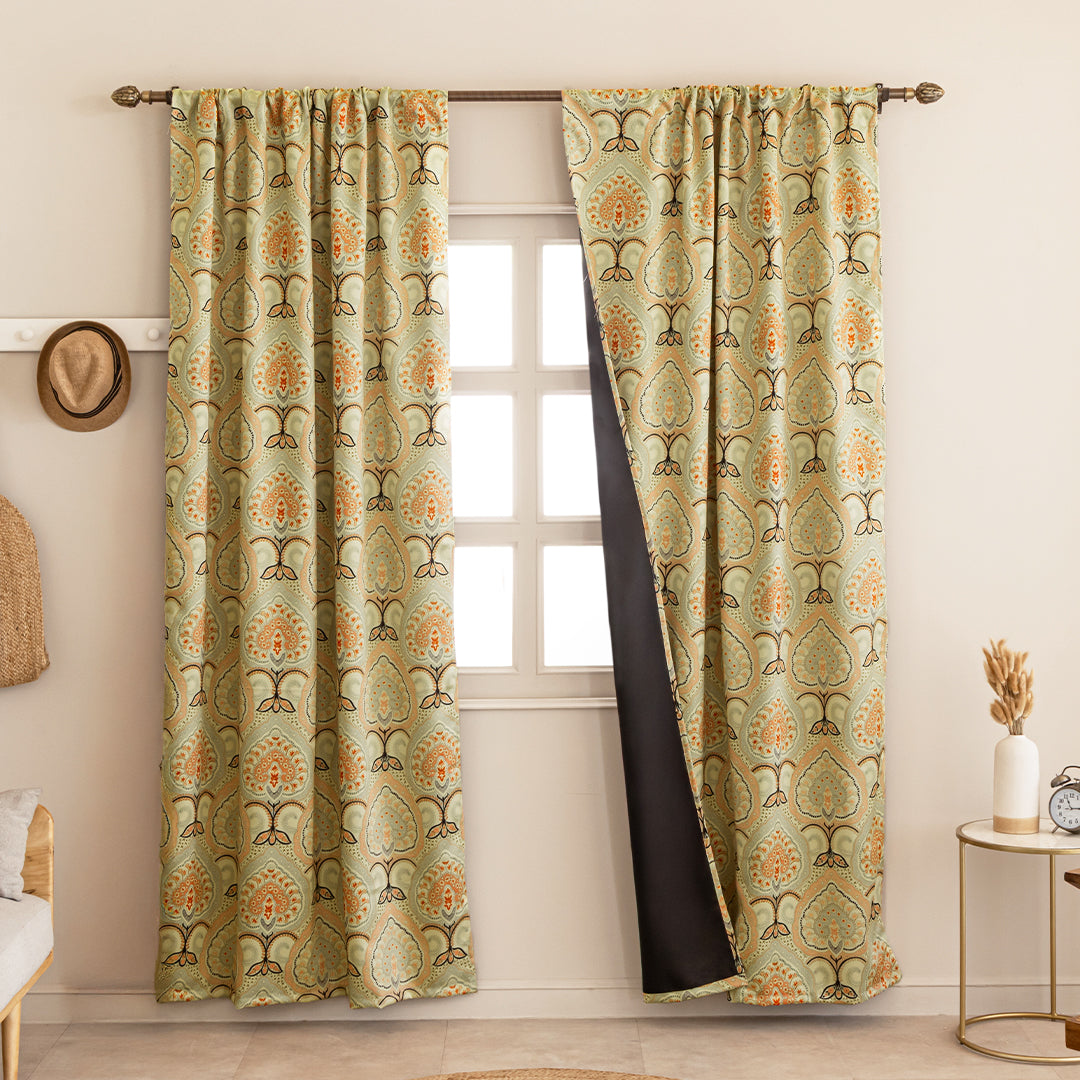 Imprimer Floral - Rod Pocket DP Blackout Curtain (Green & Pink)