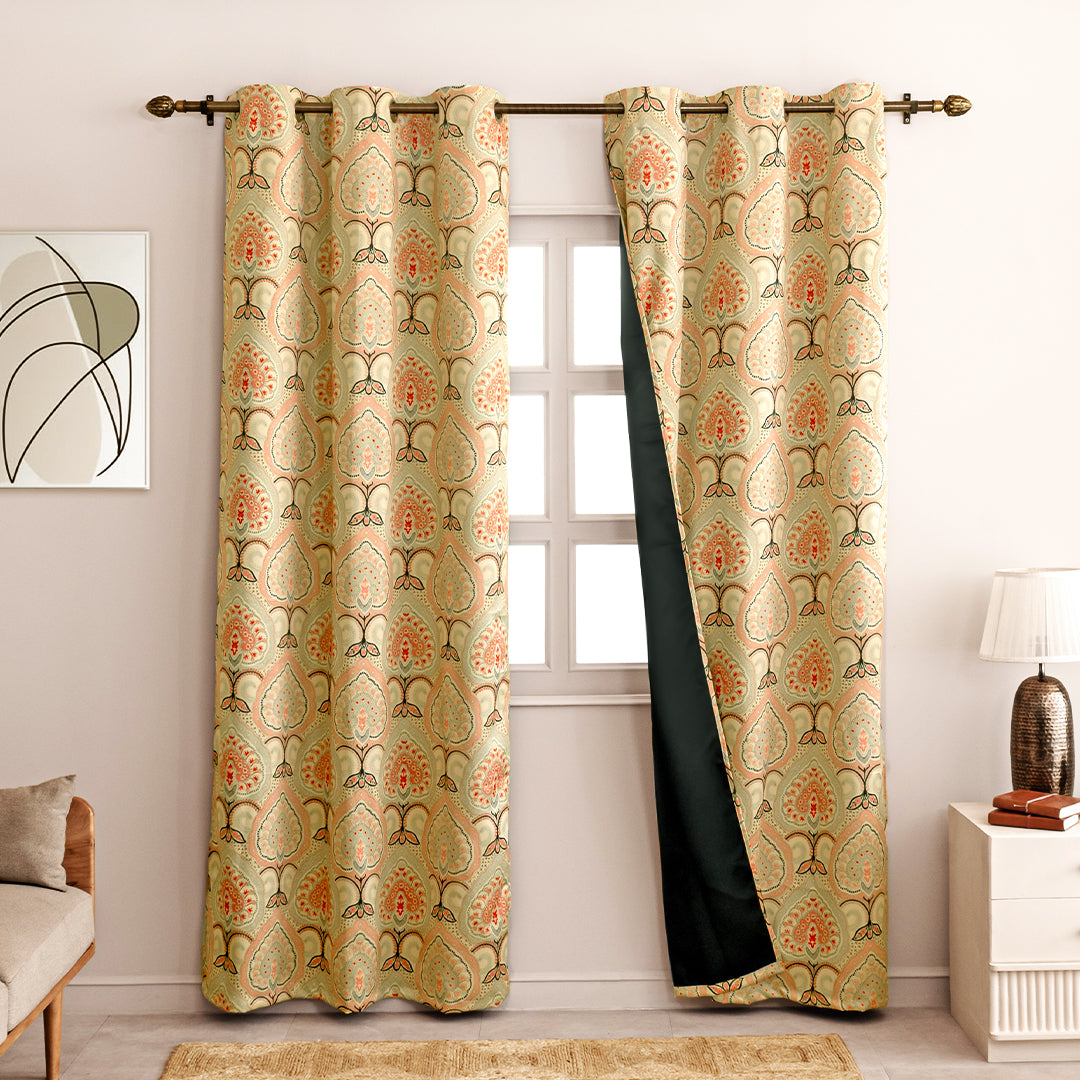 Imprimer Floral - Digital Printed Blackout Curtain (Green & Pink)