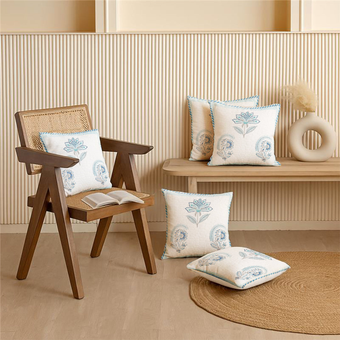 Ombre Tranquil - Hand Block Printed Quilted Cushion Cover (Baby Blue)