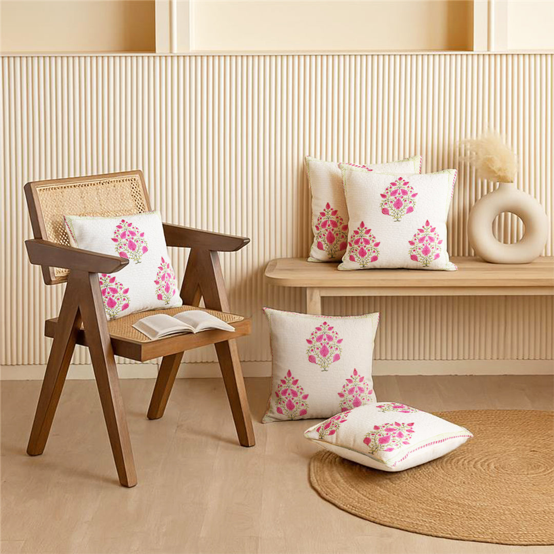 Ombre Berry - Hand Block Print Quilted Cushion Cover (Pink)