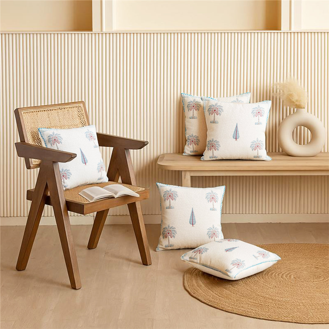 Ombre Lupine - Hand Block Print Quilted Cushion Cover (Blue)