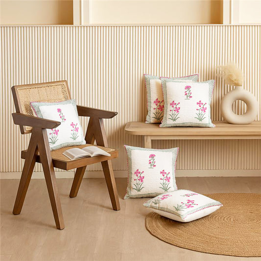 Ombre Orchid - Hand Block Print Quilted Cushion Cover (Pink)cushion
