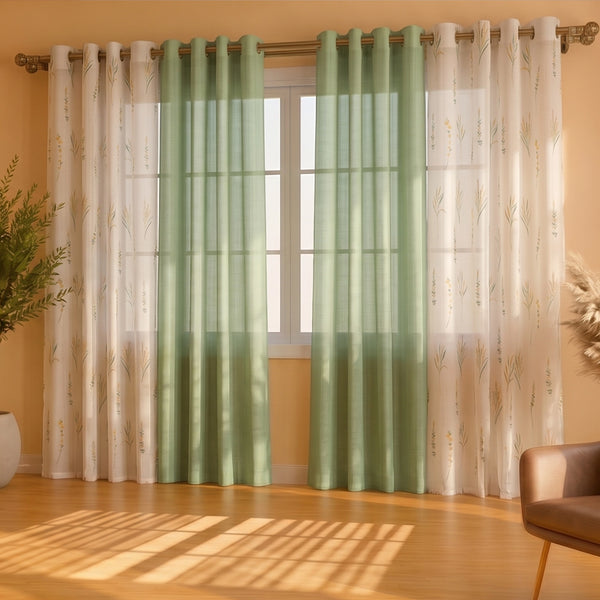 Premium Solid Sheer Curtains & Printed Sheer Curtains Combo Set