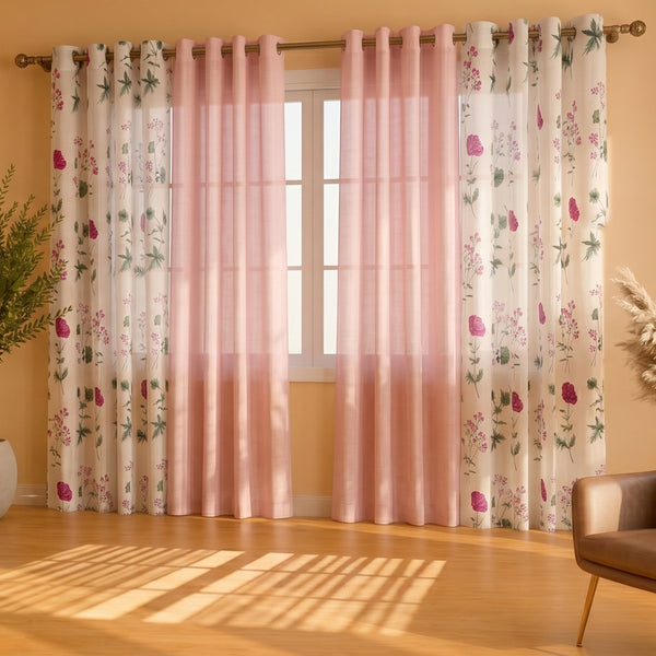 Premium Solid Sheer & Printed Sheer Curtains Combo Set