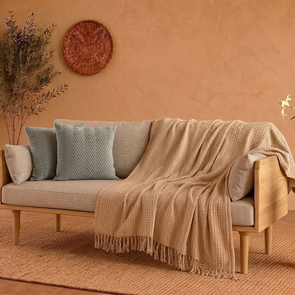 Premium Velvet Cushion Cover & Waffle Throw Combo Set