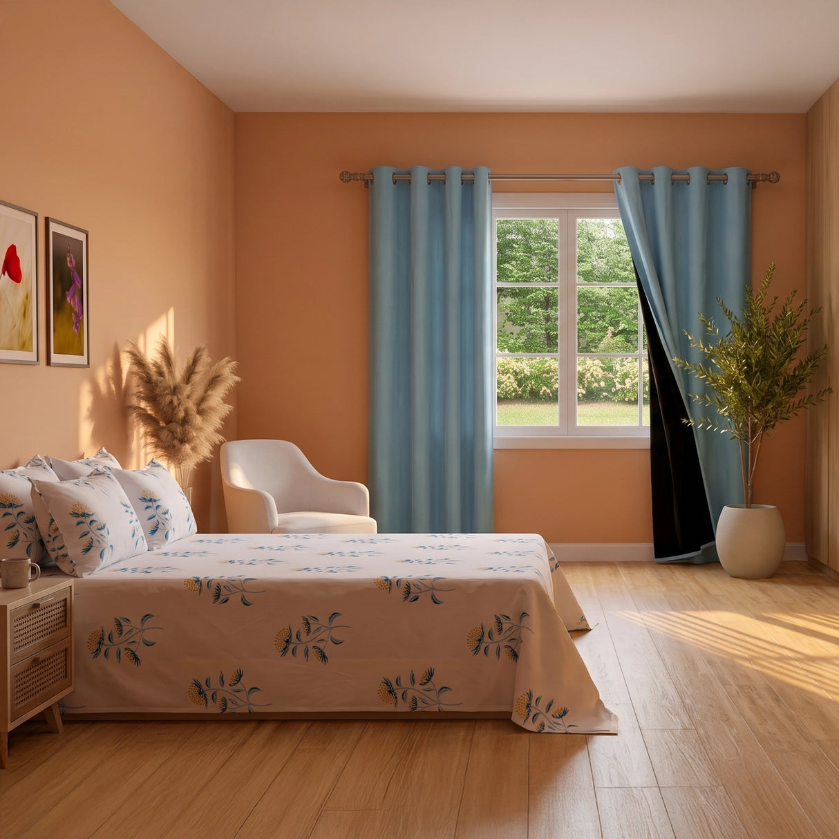 Premium Parcale Bedsheet & Blackout Curtain Combo Set