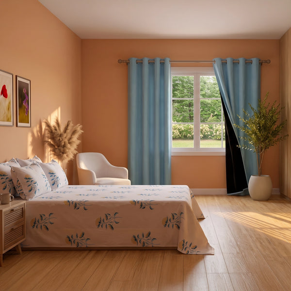 Premium Parcale Bedsheet & Blackout Curtain Combo Set